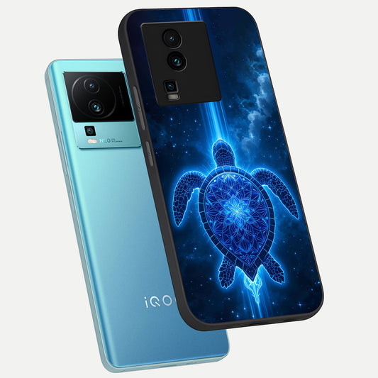  Blue Galaxy Turtle phone case For iQOO Neo 7 Pro showing premium glass back cover with detailed artwork