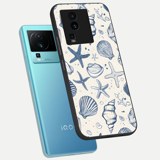  Blue Ocean Outline phone case For iQOO Neo 7 Pro showing premium glass back cover with detailed artwork
