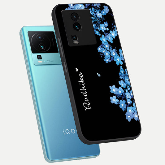  Blue Petal Dream Custom Name phone case For iQOO Neo 7 Pro showing premium glass back cover with detailed artwork
