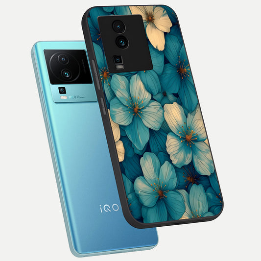  Blue Shade Floral phone case For iQOO Neo 7 Pro showing premium glass back cover with detailed artwork