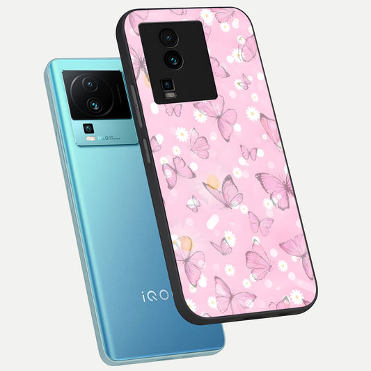  Blush Butterfly Garden phone case For iQOO Neo 7 Pro showing premium glass back cover with detailed artwork