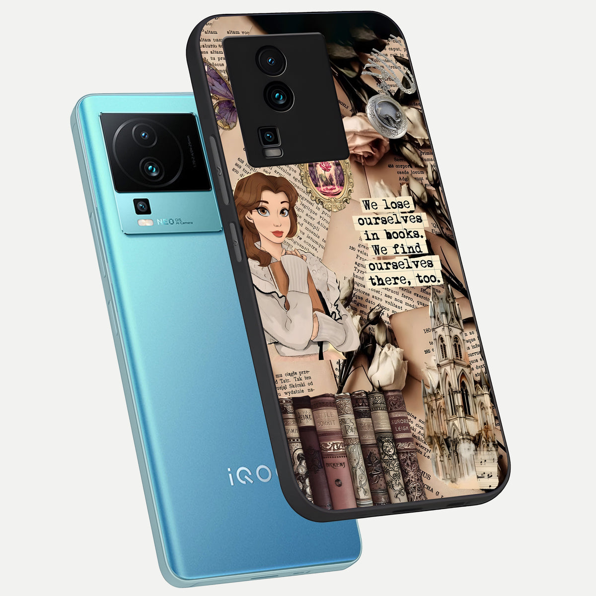  Bookish Dream World phone case For iQOO Neo 7 Pro showing premium glass back cover with detailed artwork