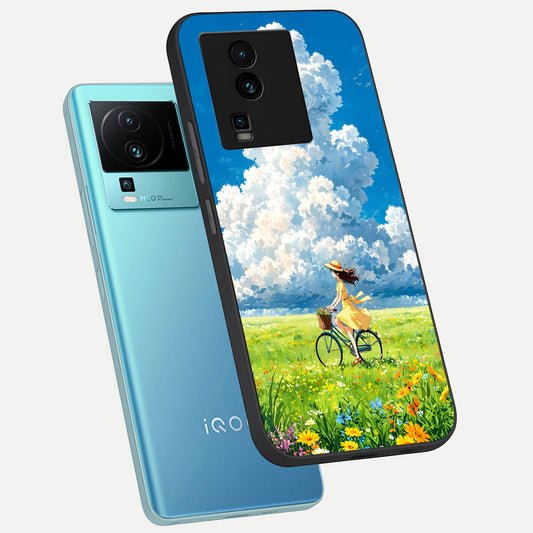  Breezy Meadow Ride phone case For iQOO Neo 7 Pro showing premium glass back cover with detailed artwork