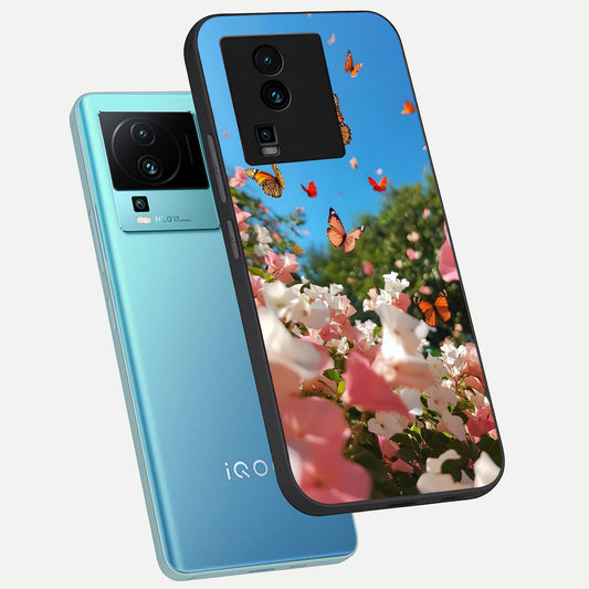  Butterflies In Bloom Sky phone case For iQOO Neo 7 Pro showing premium glass back cover with detailed artwork