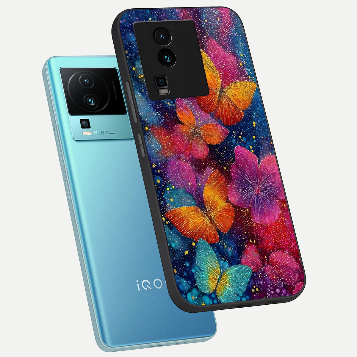  Butterfly Dream Mist phone case For iQOO Neo 7 Pro showing premium glass back cover with detailed artwork