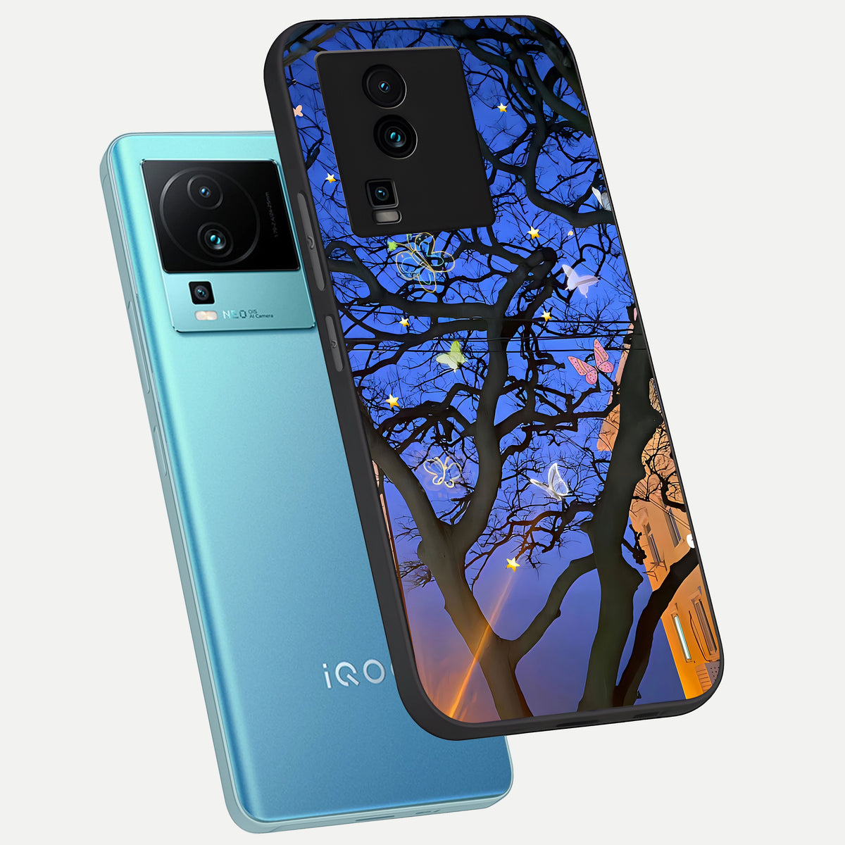  Butterfly Night Magic phone case For iQOO Neo 7 Pro showing premium glass back cover with detailed artwork