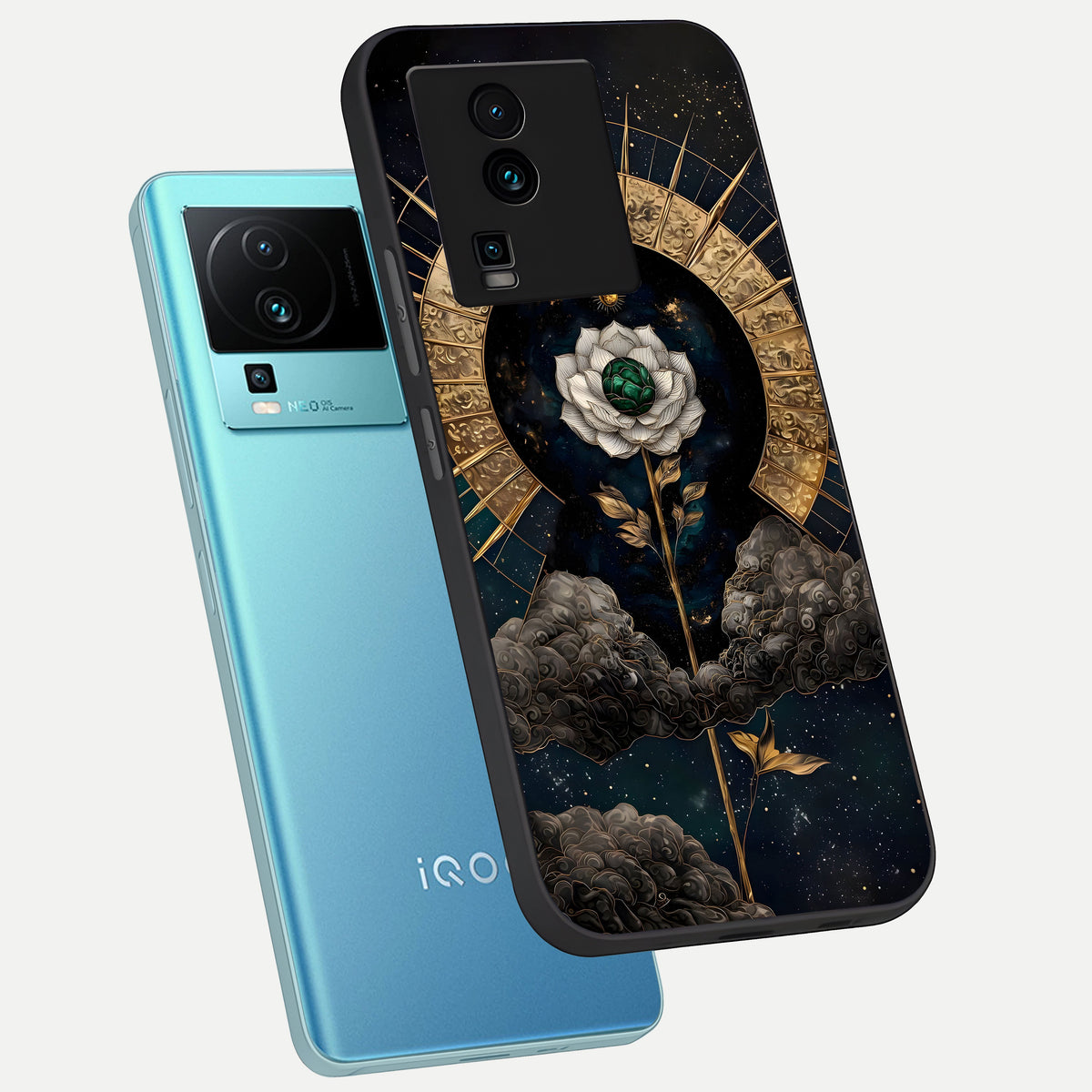 Celestial Lotus Morang phone case For iQOO Neo 7 Pro showing premium glass back cover with detailed artwork