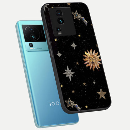  Celestial Moon With Stars phone case For iQOO Neo 7 Pro showing premium glass back cover with detailed artwork