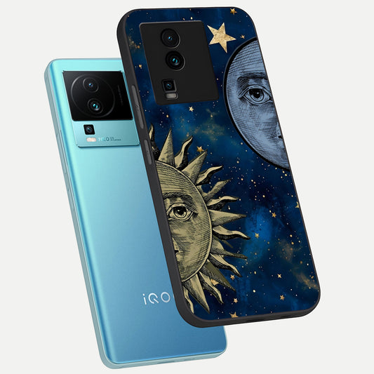  Celestial Moon With Sun phone case For iQOO Neo 7 Pro showing premium glass back cover with detailed artwork