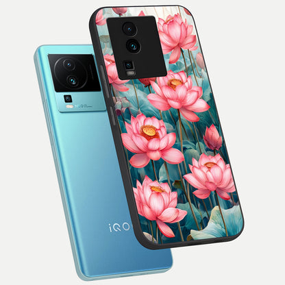  Celestial Pink Lotus phone case For iQOO Neo 7 Pro showing premium glass back cover with detailed artwork