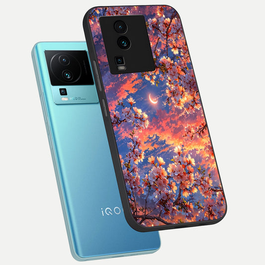  Celestial Sakura Sunset phone case For iQOO Neo 7 Pro showing premium glass back cover with detailed artwork