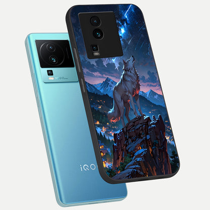  Celestial Wolf Howl phone case For iQOO Neo 7 Pro showing premium glass back cover with detailed artwork
