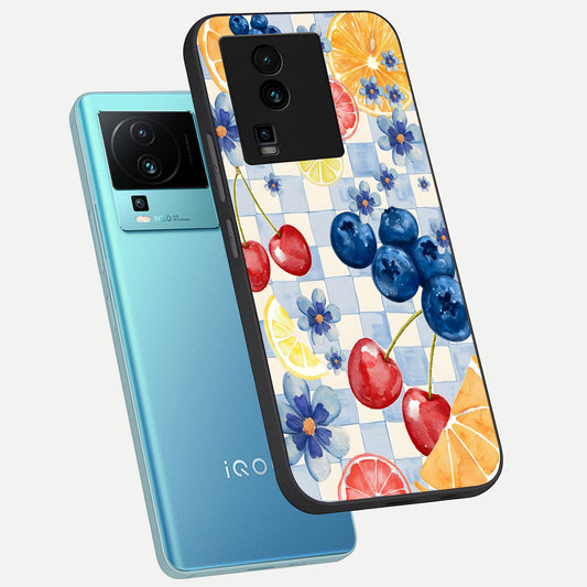  Citrus Bloom Joy phone case For iQOO Neo 7 Pro showing premium glass back cover with detailed artwork