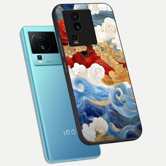  Colored Waves phone case For iQOO Neo 7 Pro showing premium glass back cover with detailed artwork
