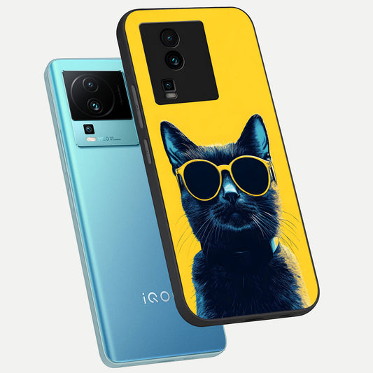  Cool Cat Vibes phone case For iQOO Neo 7 Pro showing premium glass back cover with detailed artwork