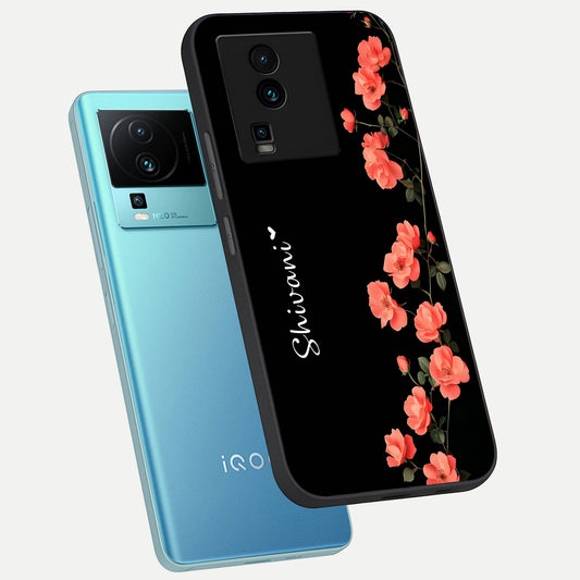  Crimson Bloom Grace Custom Name phone case For iQOO Neo 7 Pro showing premium glass back cover with detailed artwork