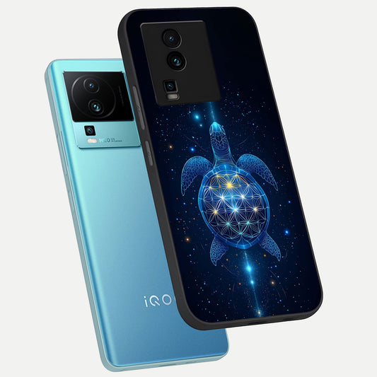  Crimson Blue Turtle phone case For iQOO Neo 7 Pro showing premium glass back cover with detailed artwork