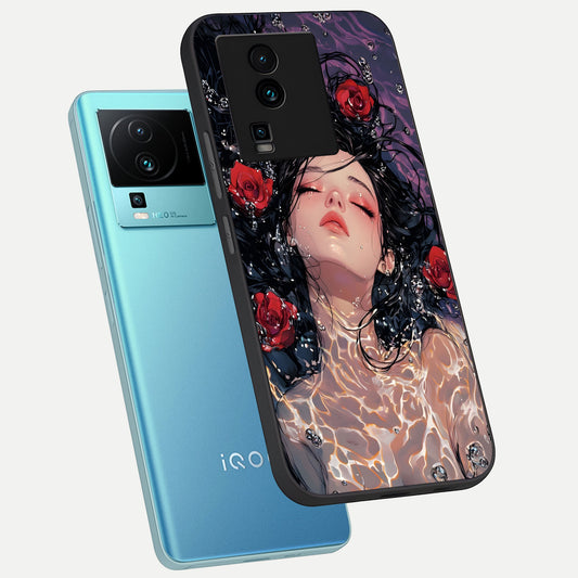  Crimson Rose Serenity phone case For iQOO Neo 7 Pro showing premium glass back cover with detailed artwork