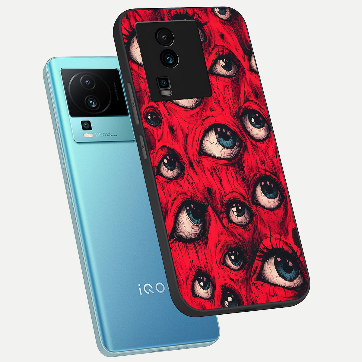  Crimson Watch Eyes phone case For iQOO Neo 7 Pro showing premium glass back cover with detailed artwork