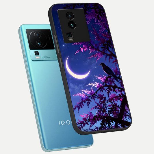  Crow And Moon Scenery phone case For iQOO Neo 7 Pro showing premium glass back cover with detailed artwork