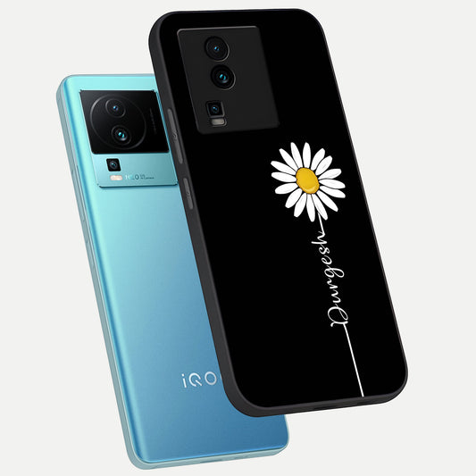  Custom Name White Flower phone case For iQOO Neo 7 Pro showing premium glass back cover with detailed artwork