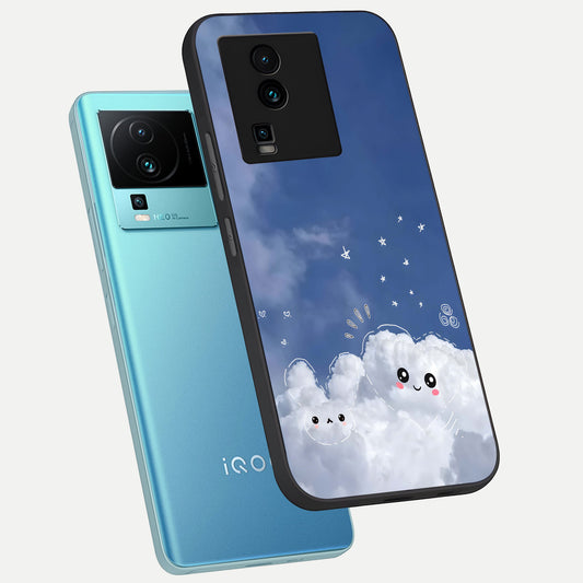  Cute Blossom Cloud phone case For iQOO Neo 7 Pro showing premium glass back cover with detailed artwork