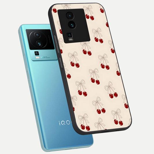 Cute Cherry Pattern phone case For iQOO Neo 7 Pro showing premium glass back cover with detailed artwork