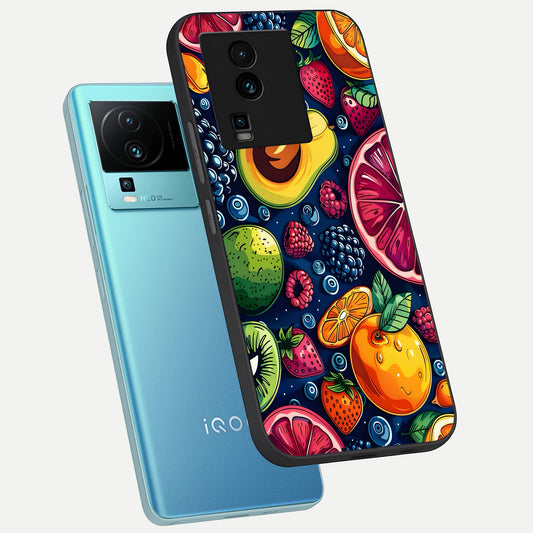  Cute Fruits Art phone case For iQOO Neo 7 Pro showing premium glass back cover with detailed artwork