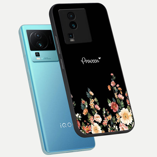  Floral Design Personalized Custom Name phone case For iQOO Neo 7 Pro showing premium glass back cover with detailed artwork