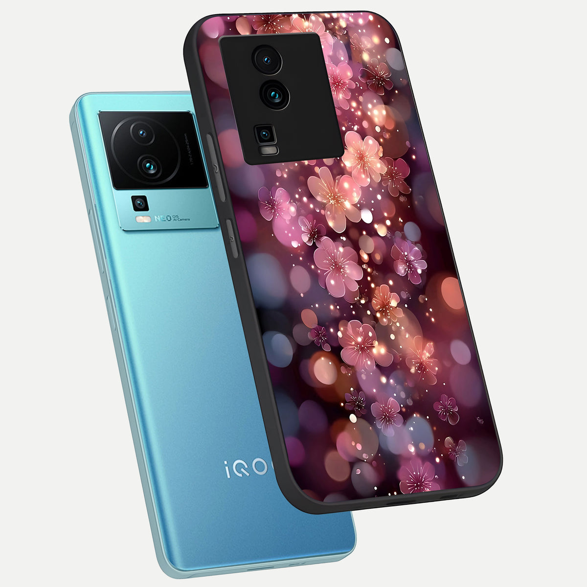  Glowing Petal Bliss phone case For iQOO Neo 7 Pro showing premium glass back cover with detailed artwork