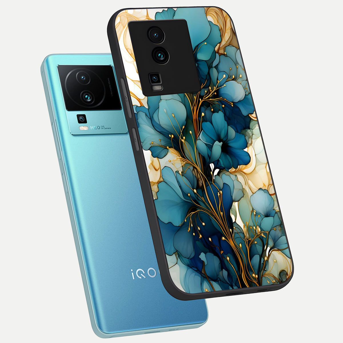  Golden Bloom Symphony phone case For iQOO Neo 7 Pro showing premium glass back cover with detailed artwork