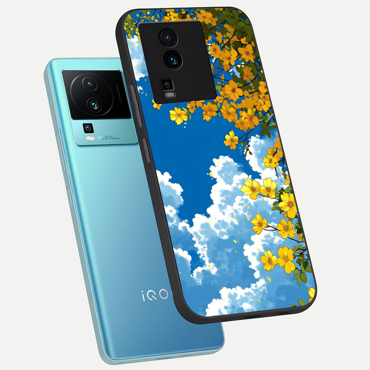  Golden Petal Sky phone case For iQOO Neo 7 Pro showing premium glass back cover with detailed artwork