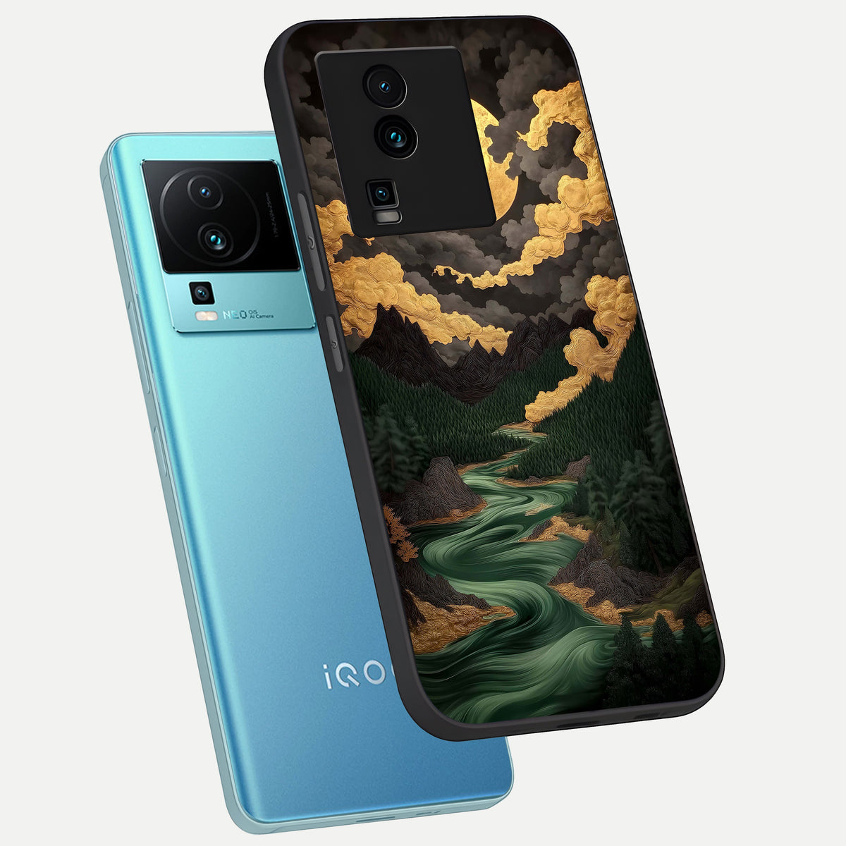  Golden River Moon phone case For iQOO Neo 7 Pro showing premium glass back cover with detailed artwork