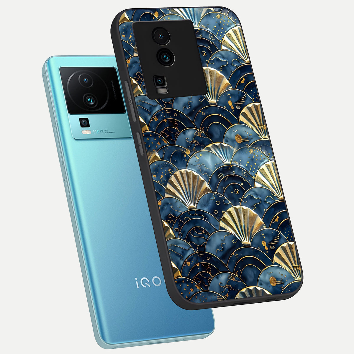  Golden Wave Luxe phone case For iQOO Neo 7 Pro showing premium glass back cover with detailed artwork