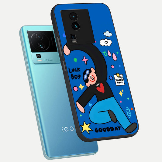  Happy Luck Vibe phone case For iQOO Neo 7 Pro showing premium glass back cover with detailed artwork
