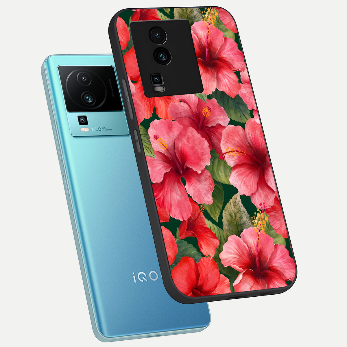  Hibiscus Pattern phone case For iQOO Neo 7 Pro showing premium glass back cover with detailed artwork