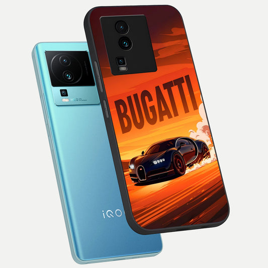  Inferno Bugatti Storm phone case For iQOO Neo 7 Pro showing premium glass back cover with detailed artwork