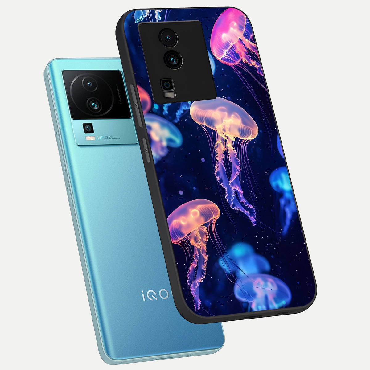  Jellyfish Pattern phone case For iQOO Neo 7 Pro showing premium glass back cover with detailed artwork