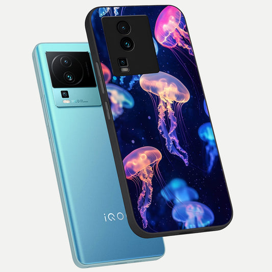  Jellyfish Pattern phone case For iQOO Neo 7 Pro showing premium glass back cover with detailed artwork