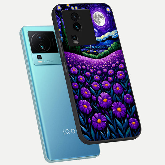  Lavender Moon Field phone case For iQOO Neo 7 Pro showing premium glass back cover with detailed artwork