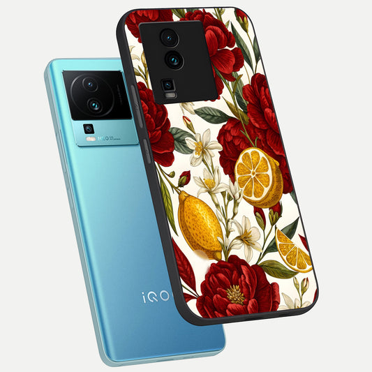  Lemon Rose Charm phone case For iQOO Neo 7 Pro showing premium glass back cover with detailed artwork