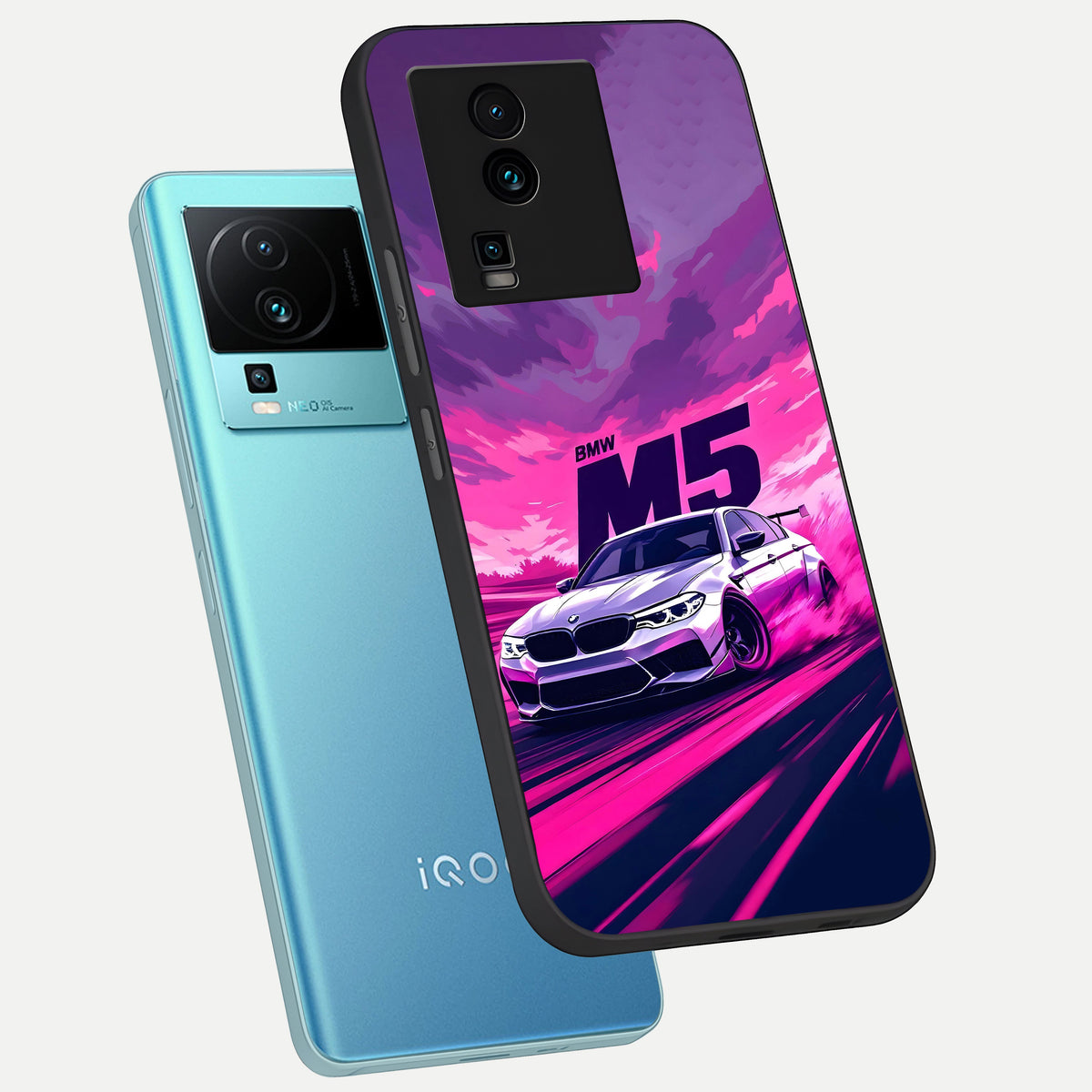  MS Neon Car phone case For iQOO Neo 7 Pro showing premium glass back cover with detailed artwork