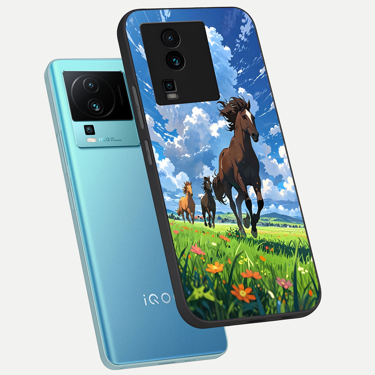  Majestic Horses Galloping phone case For iQOO Neo 7 Pro showing premium glass back cover with detailed artwork
