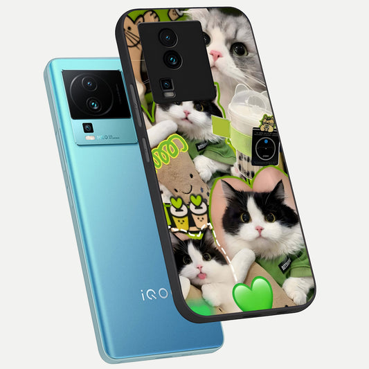  Matcha Cats Mood phone case For iQOO Neo 7 Pro showing premium glass back cover with detailed artwork