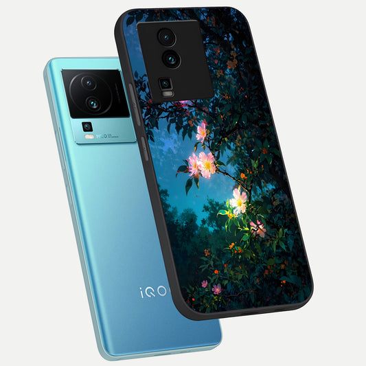  Midnight Bloom Glow phone case For iQOO Neo 7 Pro showing premium glass back cover with detailed artwork