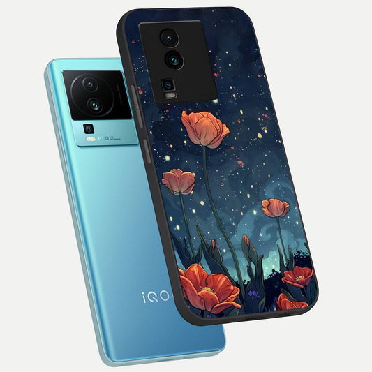  Midnight Tulip Glow phone case For iQOO Neo 7 Pro showing premium glass back cover with detailed artwork
