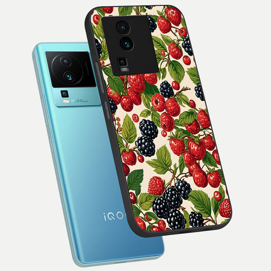  Mixed Berry Collage phone case For iQOO Neo 7 Pro showing premium glass back cover with detailed artwork