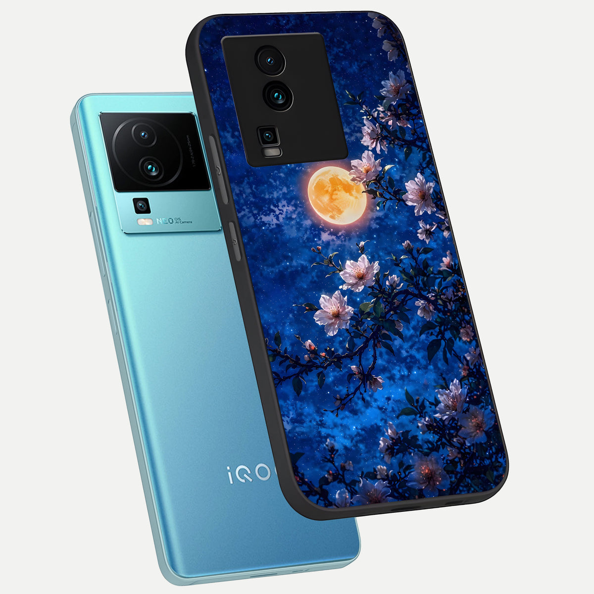  Moonlit Blossoms Night phone case For iQOO Neo 7 Pro showing premium glass back cover with detailed artwork