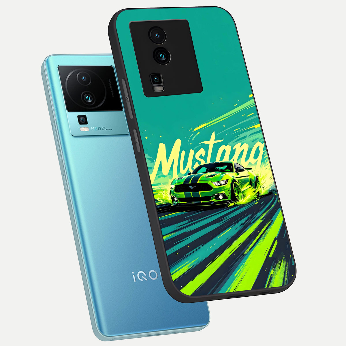  Mustang Bang phone case For iQOO Neo 7 Pro showing premium glass back cover with detailed artwork
