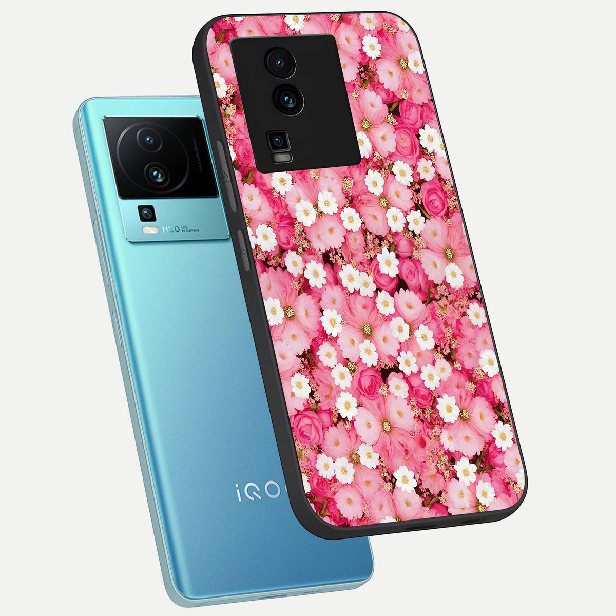  Pink Daisy Bliss phone case For iQOO Neo 7 Pro showing premium glass back cover with detailed artwork
